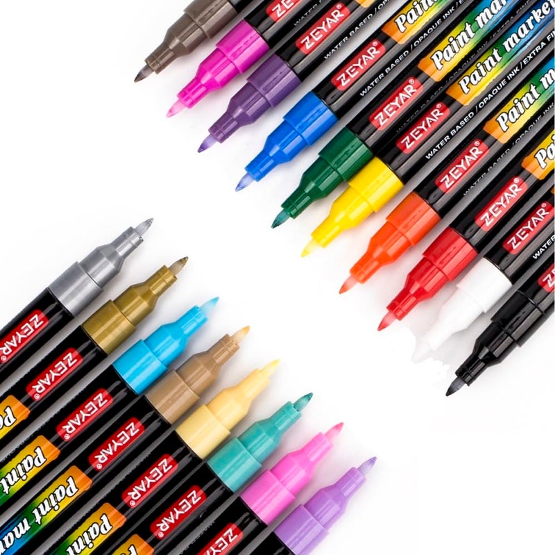 ZEYAR Premium Acrylic Paint Pen, Water Based, Extra Fine Point, 18 Colors, Odorless, Acid Free and Safe, Opaque Ink, Environmental Friendly, AP Certified - Image 1